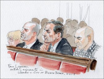Plaintiff Fane Lozman watches arguments before the court in Lozman v. City of Riviera Beach, Fla. Lozman, center, is a resident of the City of Riviera Beach, and a vocal critic of the city’s plan to utilize eminent domain to redevelop the Riviera Beach Marina.