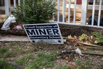 A sign outside a home near Miner Elementary School, a public school located between the Capitol Hill and Rosedale communities of Washington, D.C., on June 12, 2025.