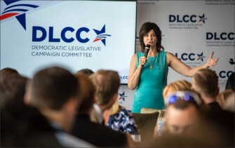 National Education Association President Lily Eskelsen Garcia speaks to a crowd at a Democratic Legislative Campaign Committee event on the second day of the Democratic National Convention in Philadelphia.