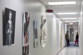 Principal Michael C. Brown, left, speaks with Assistant Principal Maria Martin at Winters Mill High School in Westminster, Md., Tuesday, May 17, 2022.