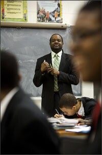 Eric Smith teaches an English class at Urban Prep charter school in Chicago.
