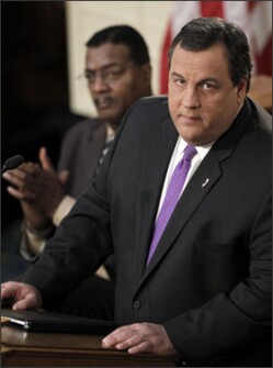 New Jersey Gov. Chris Christie delivers his State of the State address in Trenton. The governor leaned hard on teacher issues and also called for expansion of the charter school sector, along with tax credits for companies that contribute to scholarships for students use for private-school tuition.