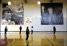 Students at the Ann Richards School for Young Women Leaders play kickball in the school gym. The school, which Mr. Forgione championed, is named for the late Texas governor.