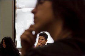 Members of the Pain of the Prison System club listen to former inmate Bruce Lisker, whose murder conviction was overturned in 2009, speak at Venice High School in Los Angeles.