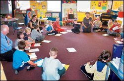 Children at New Castle Primary and Community School in Scotland take part in an exercise organized by the country's Anti-Bullying Network.