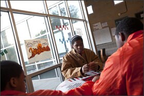 Demondre plays cards with other members of his unit to pass the time. He says that “bad behavior” led to his incarceration at the New Beginnings Youth Development Center, where he’s been for five months.