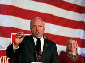 Rep. John Kline, R-Minn., gives his victory speech on election night in Minneapolis. Rep. Kline defeated Democratic challenger Mike Obermueller to retain his House seat.