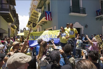 Union President Mercedes Martinez to the crowd during a rally in San Juan protesting proposed changes in Puerto Rico’s education system.