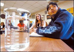 Students listen during psychology class at Canton High School in Michigan.
