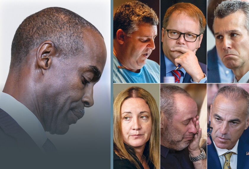 Broward County Schools Superintendent Robert Runcie at left. Clockwise from left are parents Tony Montalto, Ryan Petty, Max Schachter, Andrew Pollack, Fred Guttenberg, and Lori Alhadeff.