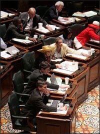 Members of the Tennessee Senate vote on a bill making changes to the state’s lottery-funded scholarship program during the recently completed legislative session in Nashville. Many students in the program lose scholarships for failing to meet minimum-grade requirements.