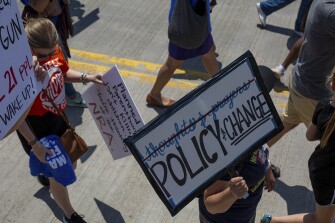 Protesters take to the streets of downtown Detroit on June 11, 2022, during the March For Our Lives rally.