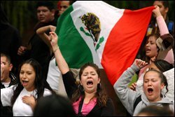High school students in Fairfield, Calif., march to City Hall after staging walkouts at their schools to protest federal legislation that would crack down on illegal immigration.