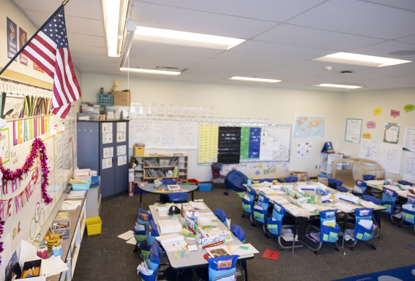 A first grade classroom at a school in Colorado Springs, on Feb. 12, 2026.