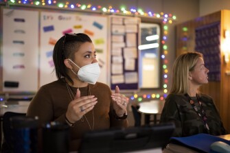 Instructional Coach Starian Porchia talks about a note she made on the agenda during a meeting at Lowery Freshman Center in Allen, Texas on Tuesday, February 1, 2022.