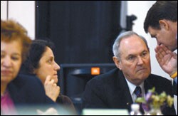Mr. Picard listens to Paul G. Pastorek, the chairman of the Recovery School District Advisory Committee. The panel discussed plans to rebuild the New Orleans school system, which was devastated by Hurricane Katrina.