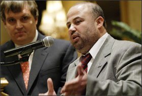 Imad Hamad, right, shown in a file photo from 2005, is a regional director of the Arab-American Anti-Discrimination Committee and a parent of a high school student in Dearborn, Mich. He objects to any singling out of Arabic-speakers.