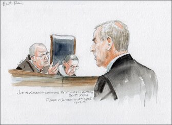 Justice Anthony M. Kennedy questions Bert Rein, the lawyer for rejected applicant Abigail Fisher, during arguments before the court in Fisher v. University of Texas at Austin.