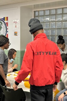 Members of the City Year program work at Isaac Newton Middle School for Math and Science in East Harlem during the MLK Day of Service on Jan. 20, 2025, in New York City.
