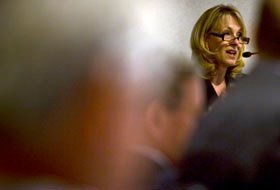 Colorado Lt. Gov. Barbara O’Brien addresses the Metro Mayors Caucus Oct. 7 about the Race to the Top program.