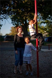 Betsy Moore, with her children Anna, 8, and Simon, 6, is one of the parents trying to open the Gate City Charter School for the Arts.