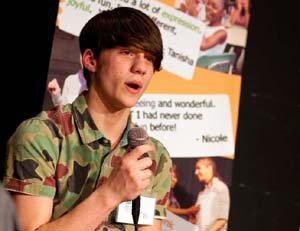 Sam Burris, a high school student in Arlington, Va., spoke about how the playwriting instruction he received at school has helped him gain confidence in his writing.