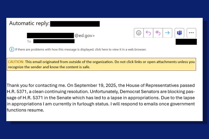Emails Dept Ed. Dept. Out-of-Office Emails Changed to Blame Democrats for Shutdown ...