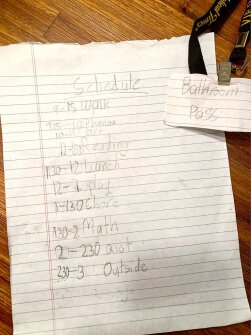 Maddie Judge, a 2nd grader in Baltimore, Md., has built her own schedule and has replicated other traditions of a school day.