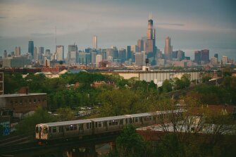 A Chicago Transit Authority train passes through the North Lawndale neighborhood on the city’s West Side.