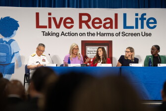 A panel about Research Priorities, Policy Responses and Solutions is pictured at the Hubert Humphrey Building in Washington on Sept. 1, 2026. The U.S. Department of Health and Human Services (HHS) Convenes Leaders at Live Real Life Symposium to Address Harms of Screen Use in Children. The symposium is part of HHS’s Live Real Life campaign, a national effort aimed at helping families, schools, and communities reduce harmful screen use and create more opportunities for children to engage in the experiences essential to healthy development.