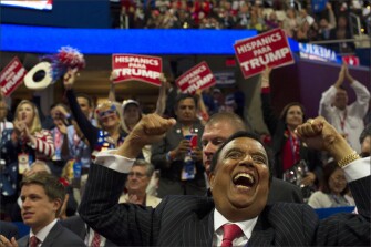 Delegates cheer during speeches Thursday night at the Republican National Convention.