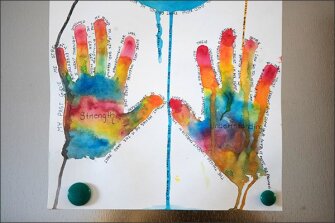 Student artwork hangs in a hallway at the Wyoming Girls School in Sheridan, Wyo. The school is part of a network of juvenile justice schools working to improve education in youth correctional facilities.