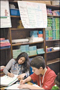 A vocabulary sheet lists math words at Christopher Columbus Middle School in Clifton, N.J.