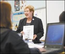 Grace Carpenter, an associate professor at Loyola Marymount University in Los Angeles, leads a class for the Los Angeles district, which runs an alternative-preparation program for individuals to be certified as special education teachers.