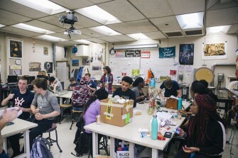 Rochelle and her classmates in sculpture class at Whitney Young.