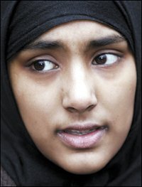 London: Shabina Begum, 16, leaves an English courthouse this month, after the Court of Appeal ruled that her rights had been violated by her school's ban on the jilbab, the clothing that Muslim women wear.
