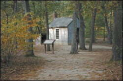 A replica of Thoreau's cabin. Robb says the original cost Thoreau just over $28.