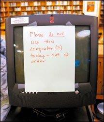 A computer waits for repair.