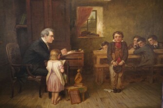 “Tardy Again,” an oil painting by Robert Greenless (1820-1904).