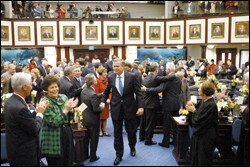 Gov. Jeb Bush of Florida enters the House chamber to deliver his State of the State Address to a joint session of the legislature on March 9 in Tallahassee. The session is slated to adjourn May 6.