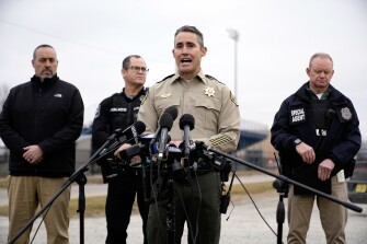 Dallas County (Iowa) Sheriff Adam Infante speaks outside Perry High School in Perry, Iowa., on Jan. 4, 2024, after a shooting at the city's high school.