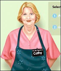 "Cathy" greets visitors to the virtual cafeteria of a Texas school district.