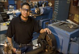 Arnold Cervantes, above left, who graduated from high school in 2003 after attending the Manufacturing Technology Academy, is now a machinist at Chromalloy Power Services, a subsidiary of the Chromalloy Gas Turbine Corp. in San Antonio.