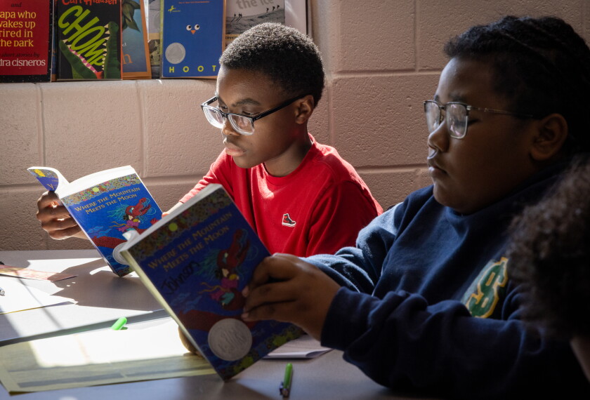 Students read Where the Mountain Meets the Moon in Jaime Johnson’s 6th grade language arts class at Murphy Middle School in Dacula, Georgia on September 22, 2026.