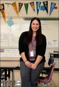 Roxana Cruz, an adviser fellow with National College Advising Corps, poses for a portrait at Tennyson High School in Hayward, California, Thursday, January 8, 2015.