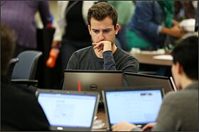 Nashville teacher Michael Taub examines technology training materials at an "All Star Training" session designed to help prepare educators to get their students ready for the common-core testing.