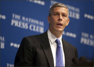 U.S. Secretary of Education Arne Duncan announces the 19 finalists in round two of the Race to the Top competition in an address at the National Press Club in Washington on July 27.