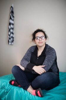 Dominique, grade 10, is seen here inside her dorm room at the Wyoming Girls School. As part of the school’s independent study requirements, modeled after Google’s “20 percent” approach to setting aside time for personal research and innovation, Dominique dug into various nursing degree programs available in the area. “At first I wanted to be a registered nurse, but then I decided to take it one step up: I want to be a psychiatric nurse practitioner or a family nurse practitioner. I want to go to college while I’m in high school,” Dominique said. Teachers say Dominique arrived angry, but also determined, and she has been intensely focused on charting a path to nursing in her time at the facility. “Dominique, she’s so eager, so excited that there are some opportunities out there for her,” said Rachael Ramsey, the teacher for Dominique’s favorite class, Independent Living. Dominique is scheduled to leave the school in May.