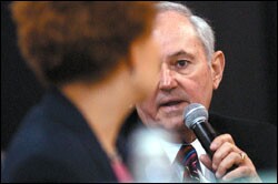 Mr. Picard talks during a recent meeting in New Orleans on rebuilding schools there in the wake of Hurricane Katrina.