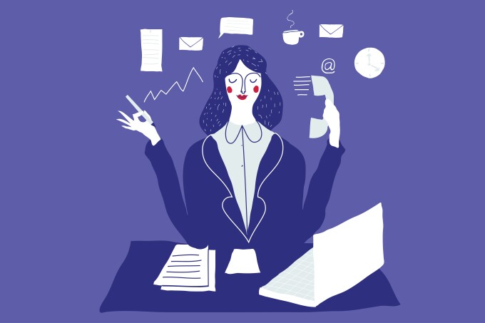 Illustration of calm woman working at desk
